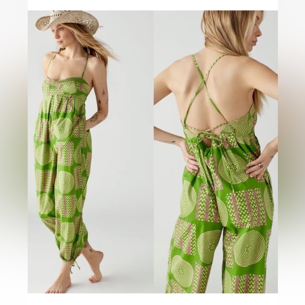 Urban Outfitters Green Printed Strappy Jumpsuit
